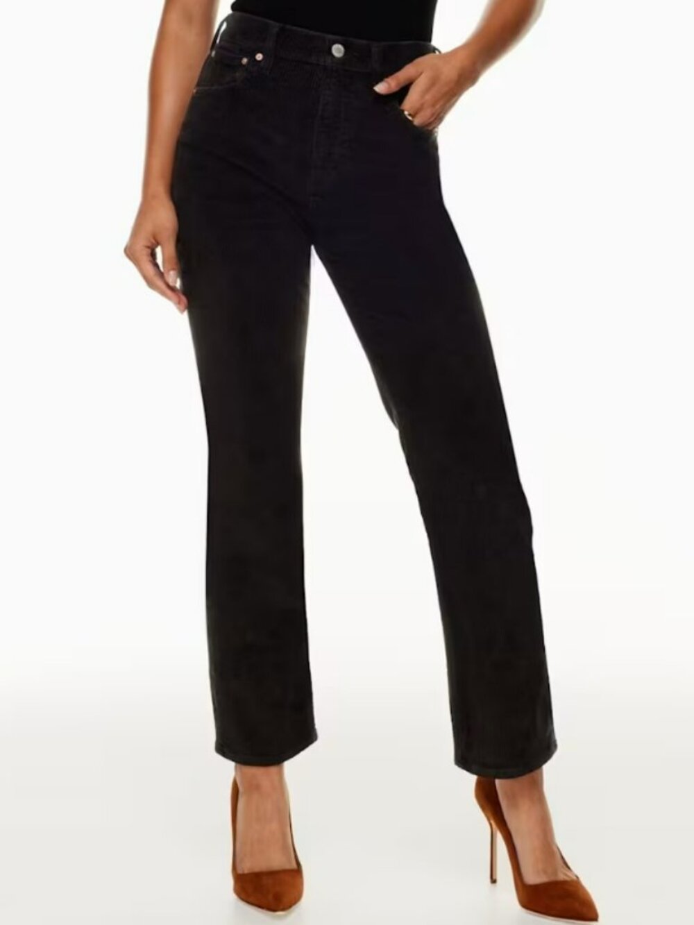 Aritzia Denim Forum Arlo Black Corduroy Ankle Straight Jeans 24